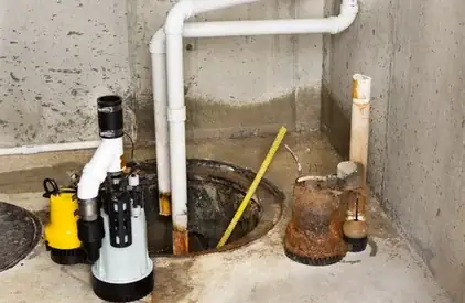 Sump pump with battery backup installed by DrySpace