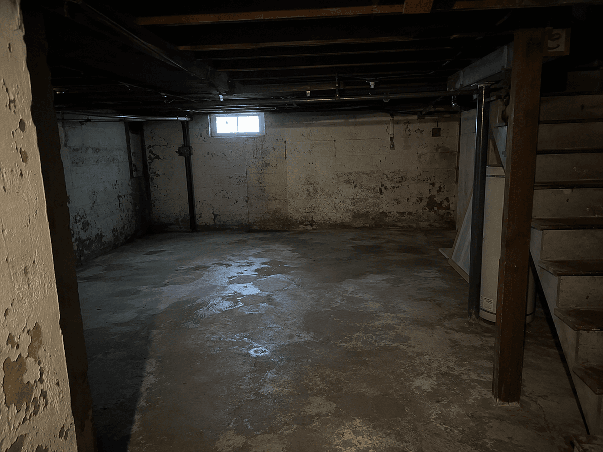 Before: dark unfinished basement