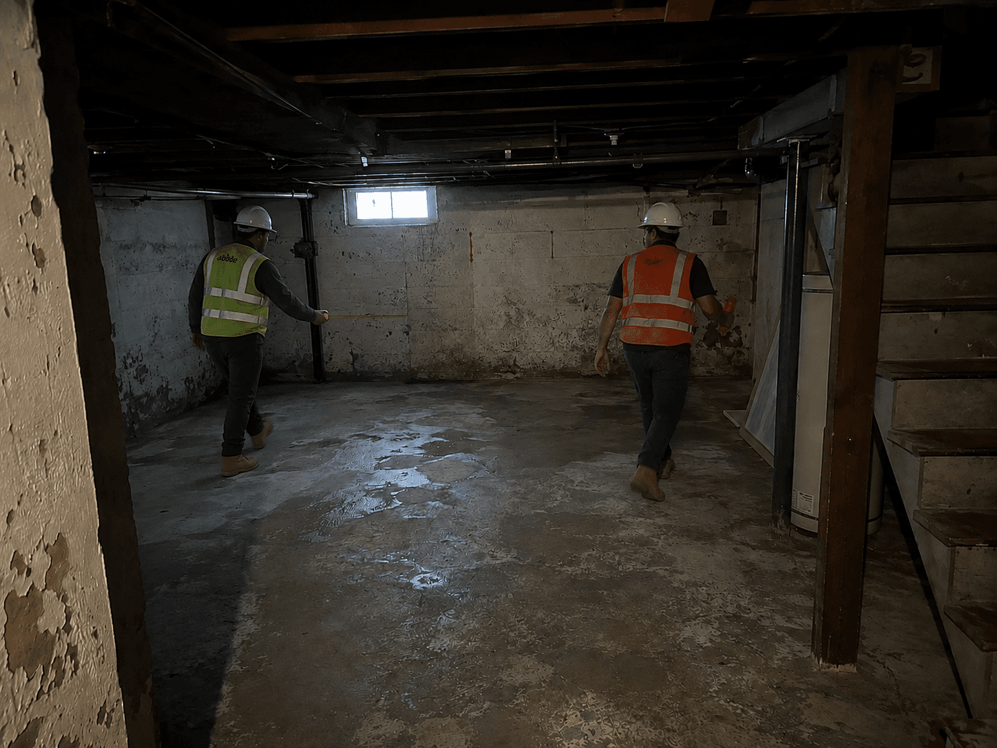 Contractor crew mobilizing to the underpinning site