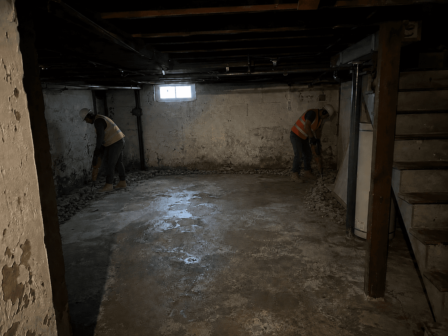 Demolition of existing concrete floor slab for underpinning