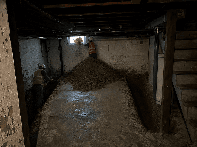 Excess soil removal from underpinning excavation