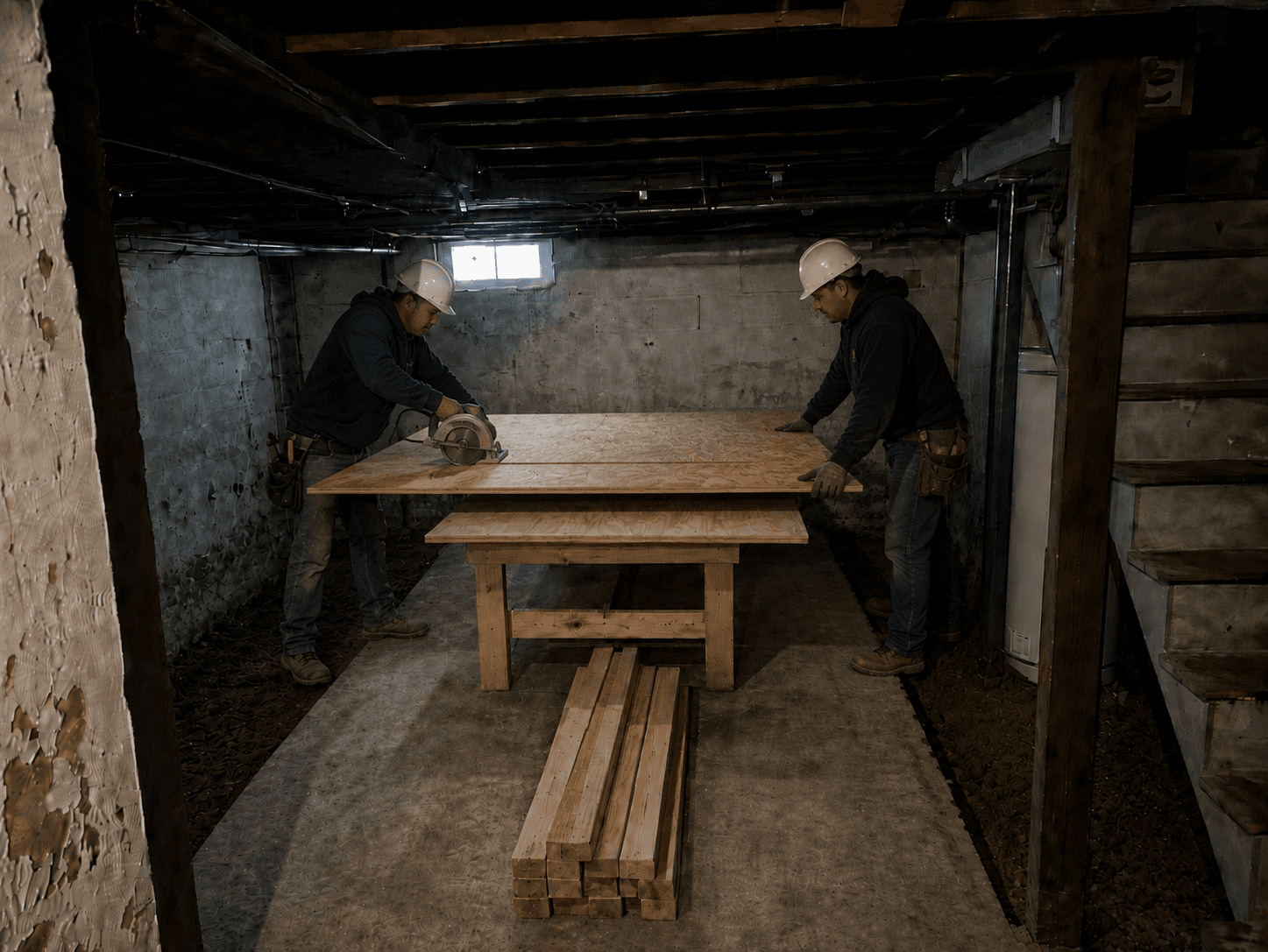 Plywood formwork being prepared for underpinning section