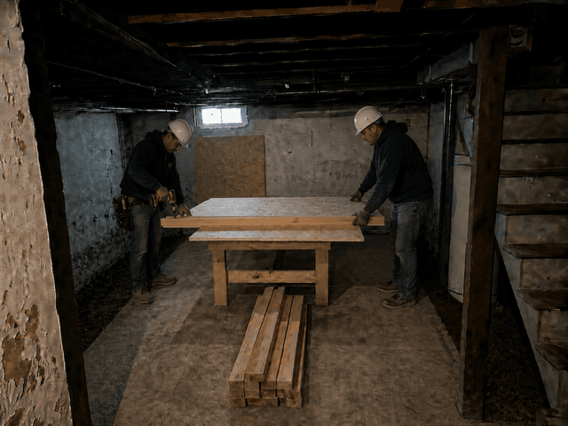 Formwork lumber cut and assembled