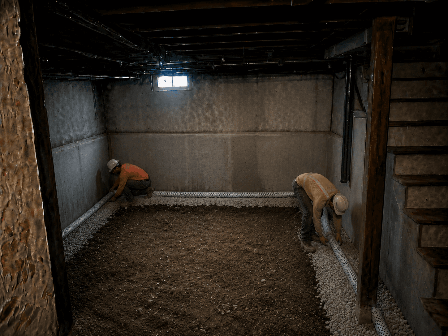 New perimeter drain tile and sump pump installation