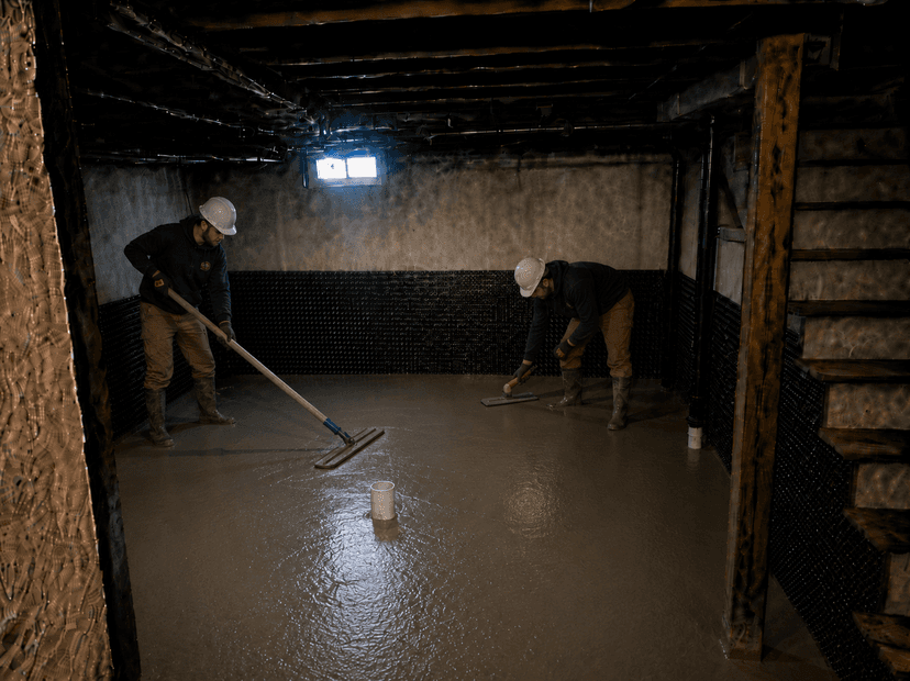 Finished concrete floor slab with smooth troweled surface