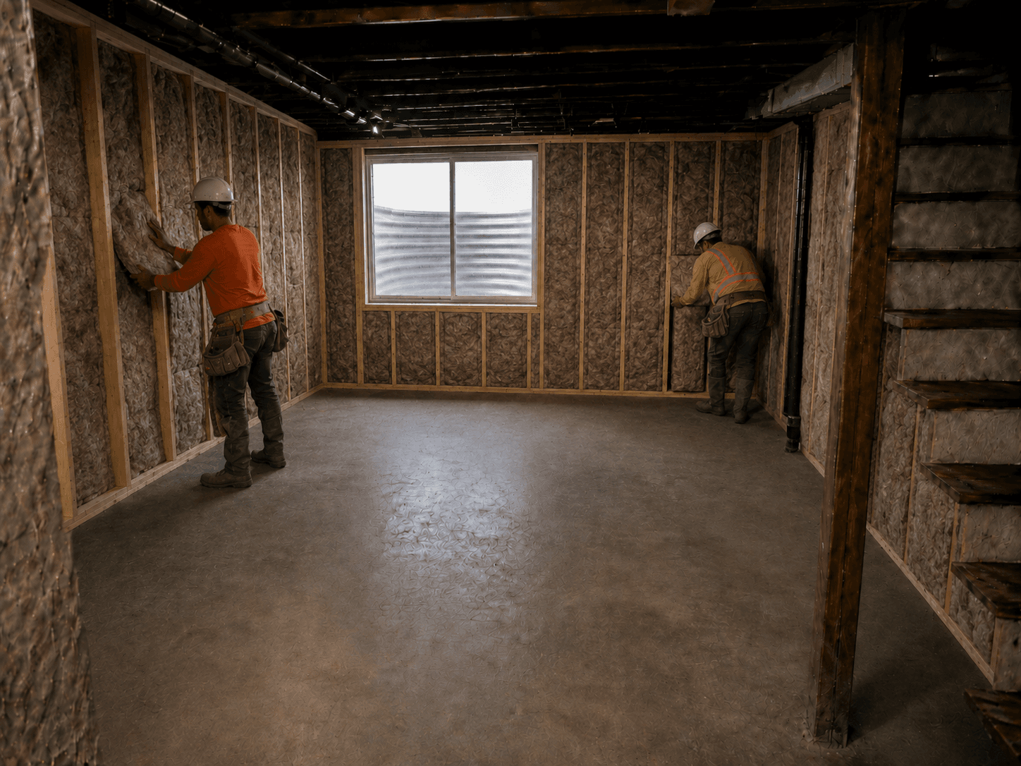 Insulation installed in basement wall cavities