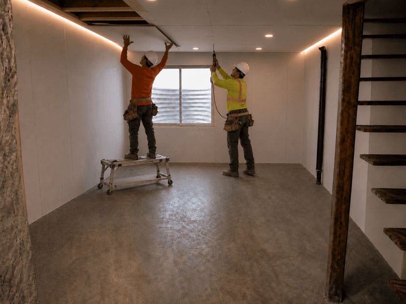 Drywall taping and mudding in progress