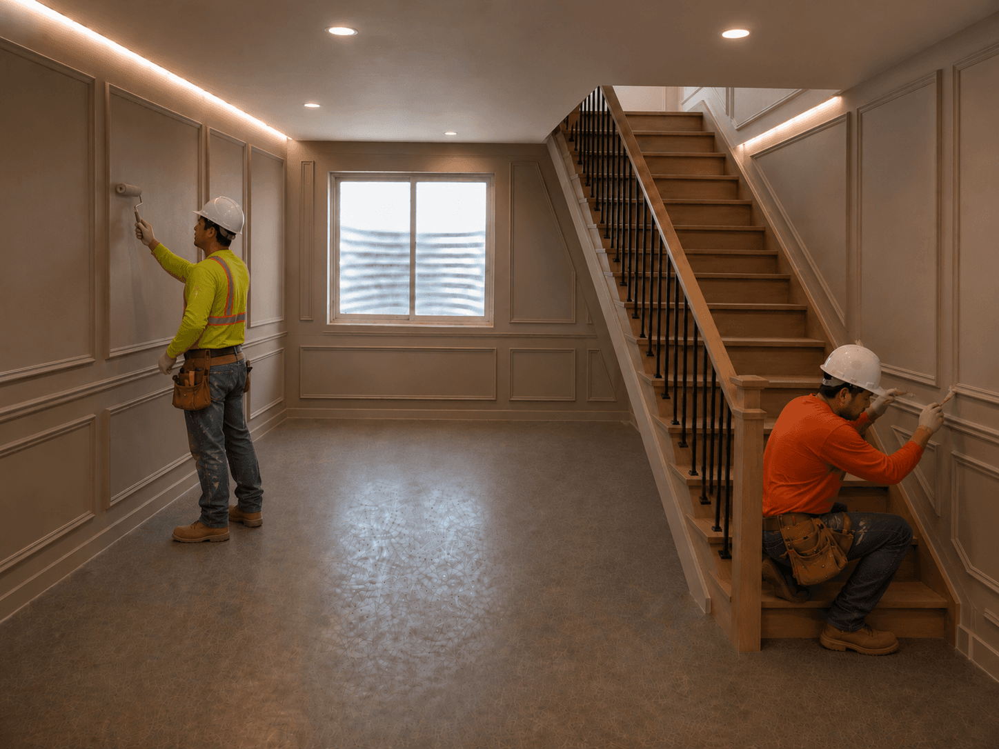 Freshly painted basement walls
