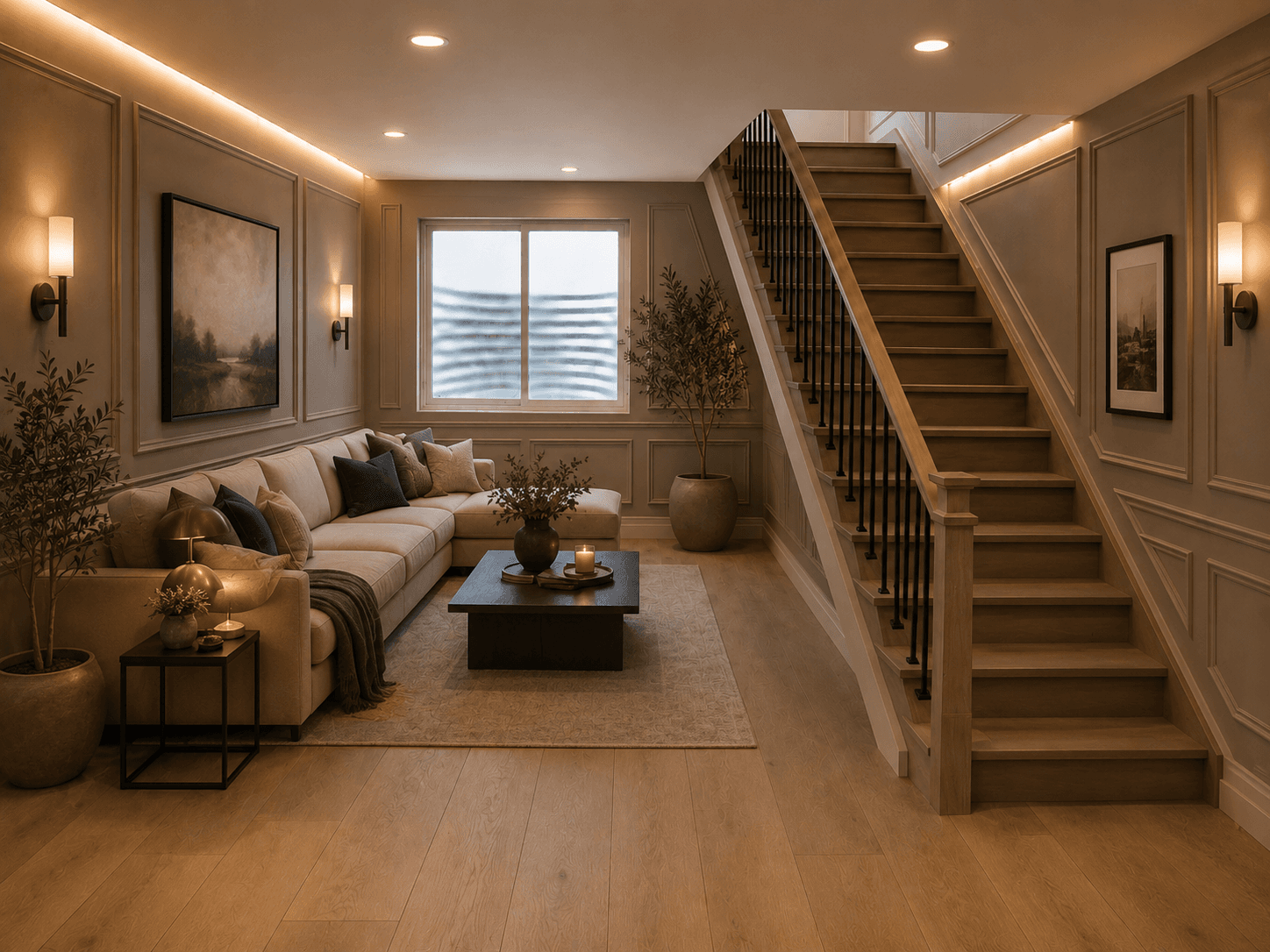 Beautiful finished basement after complete underpinning project