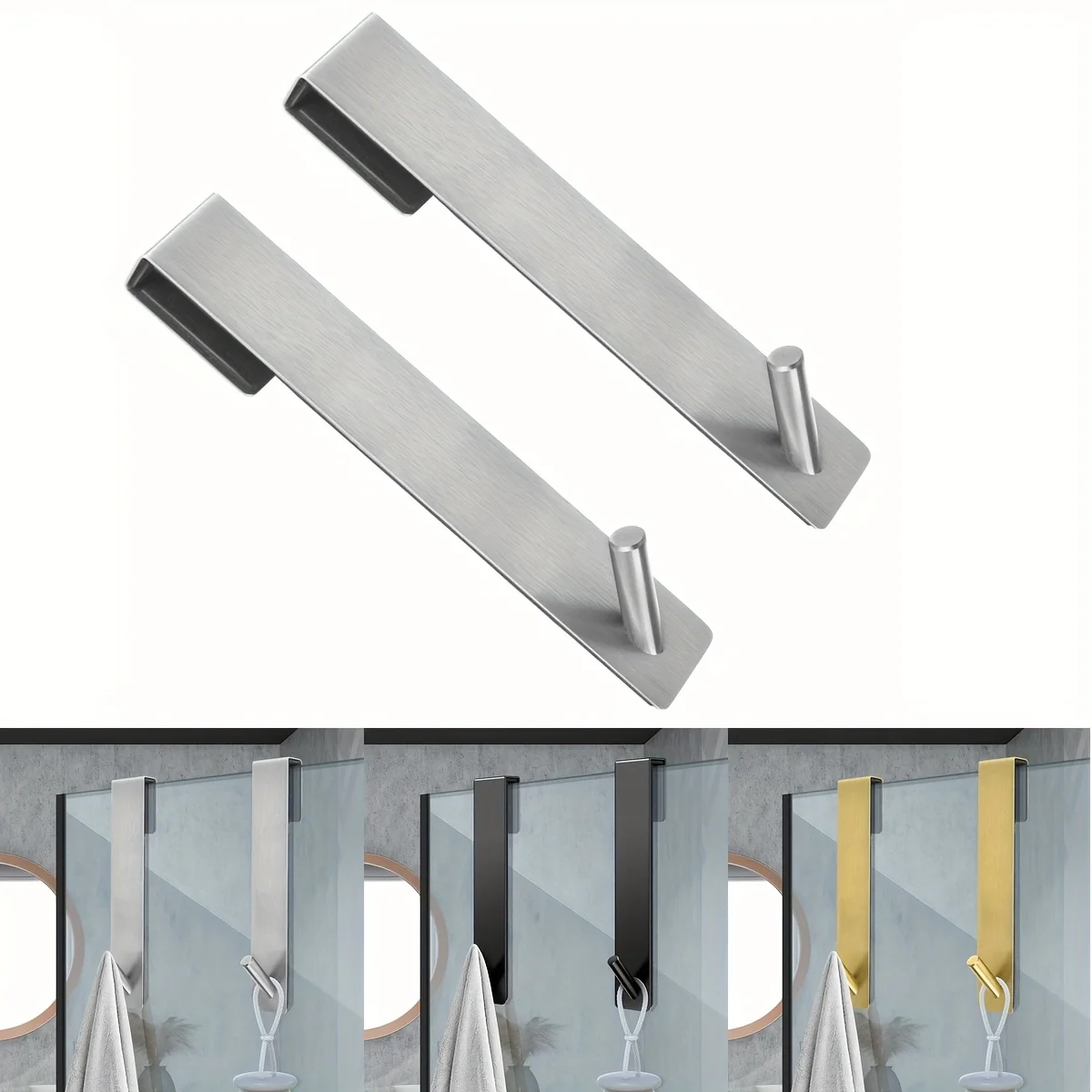 Shower Glass Door Hooks — Stainless Steel, 6-Pack