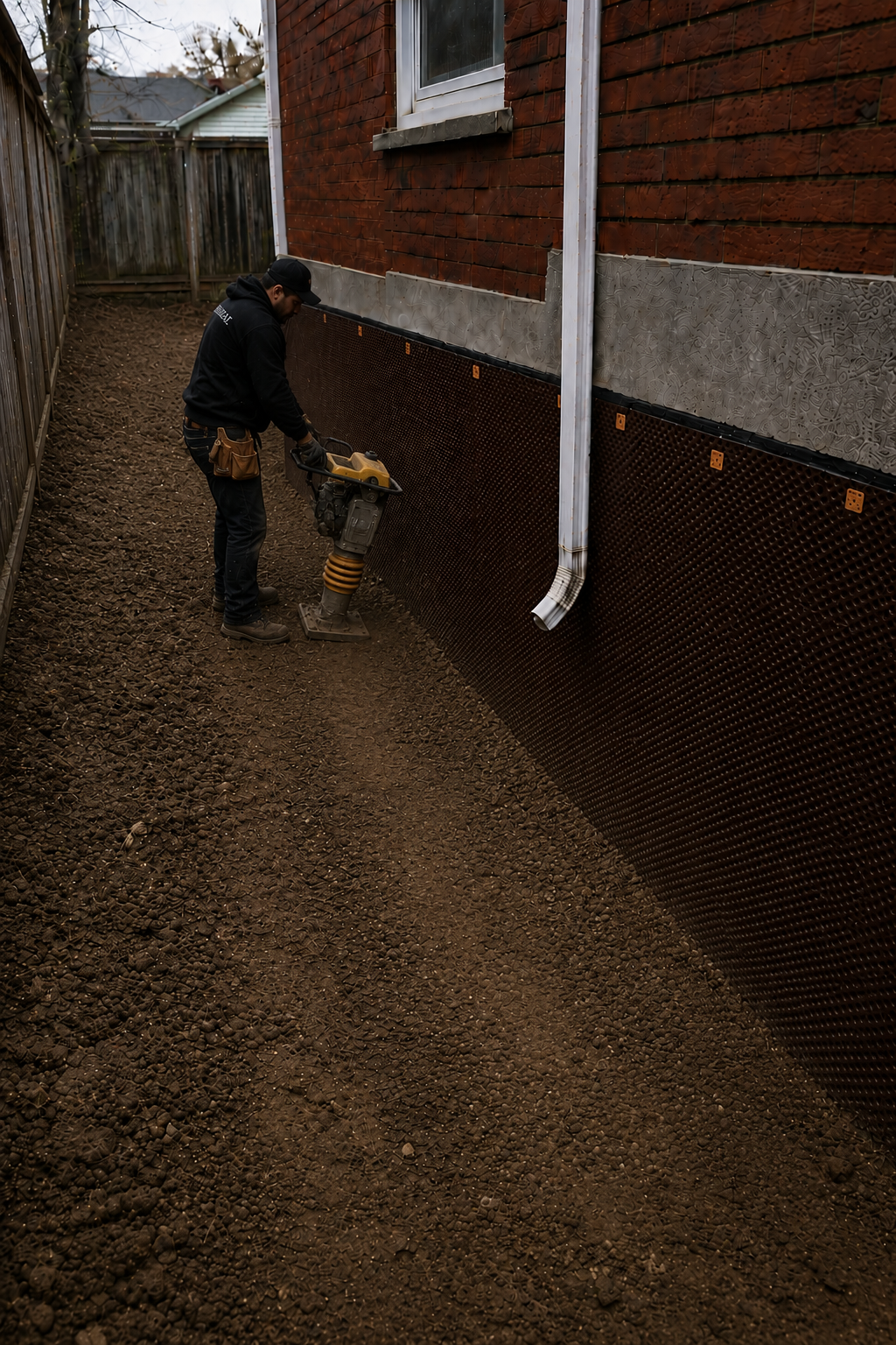 Soil being tamped during backfill every 2 feet