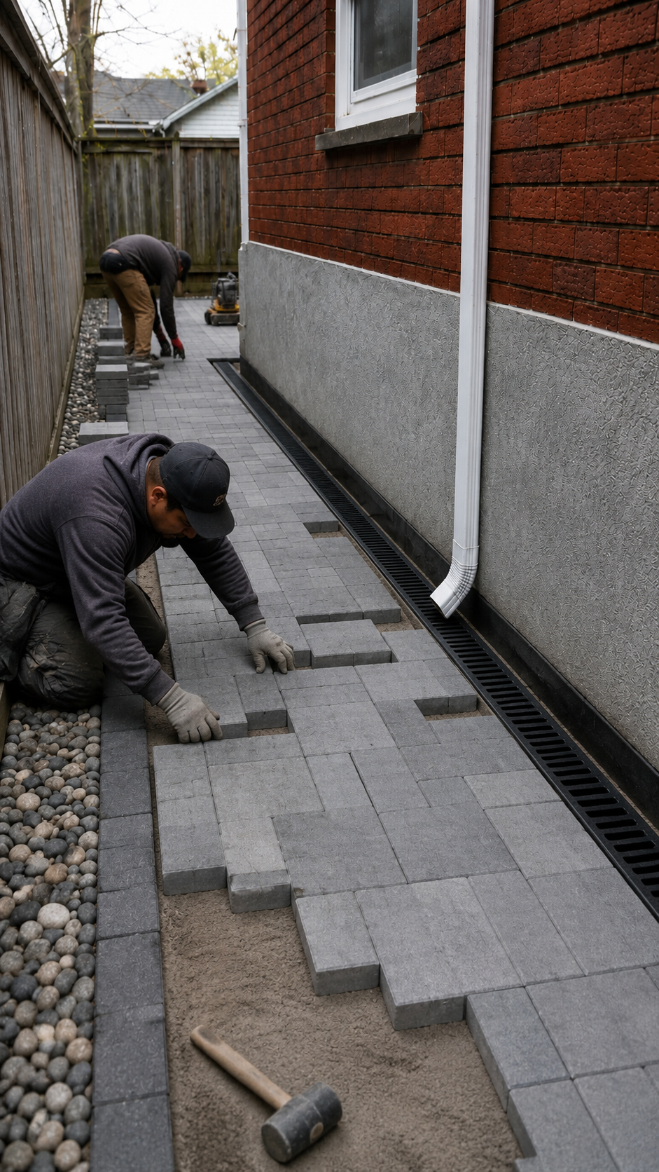 Interlocking pavers installed with drainage tile underneath